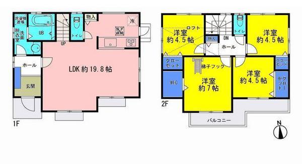 Floor plan. 34,800,000 yen, 4LDK+S, Land area 128.84 sq m , Building area 93.55 sq m