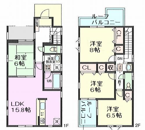 Floor plan. (Building 2), Price 36,800,000 yen, 4LDK, Land area 94.98 sq m , Building area 108.47 sq m