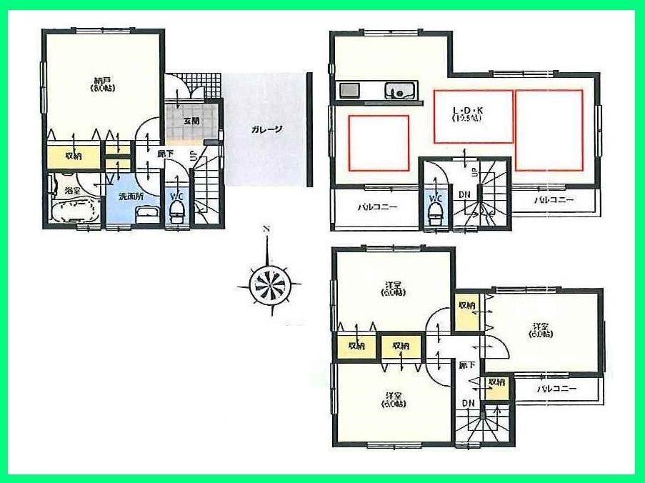 Floor plan. (E Building), Price 36,800,000 yen, 3LDK+S, Land area 70.53 sq m , Building area 121.3 sq m