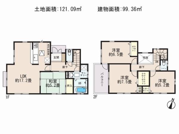 Floor plan. 39,800,000 yen, 4LDK, Land area 121.09 sq m , Building area 99.36 sq m