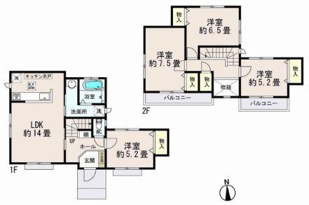 Floor plan. 18,800,000 yen, 4LDK, Land area 128.84 sq m , Building area 94.39 sq m total living room facing south Face-to-face kitchen
