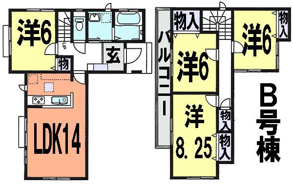 Floor plan. (B Building), Price 26,800,000 yen, 4LDK, Land area 130.98 sq m , Building area 96.88 sq m