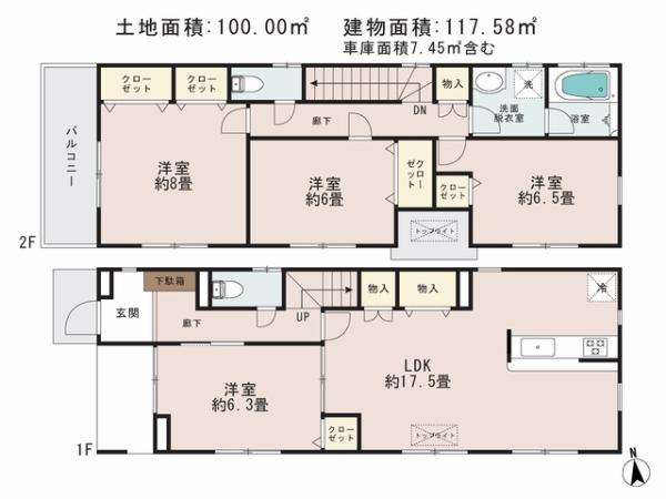 Floor plan. 44,800,000 yen, 4LDK, Land area 100 sq m , Building area 117.58 sq m