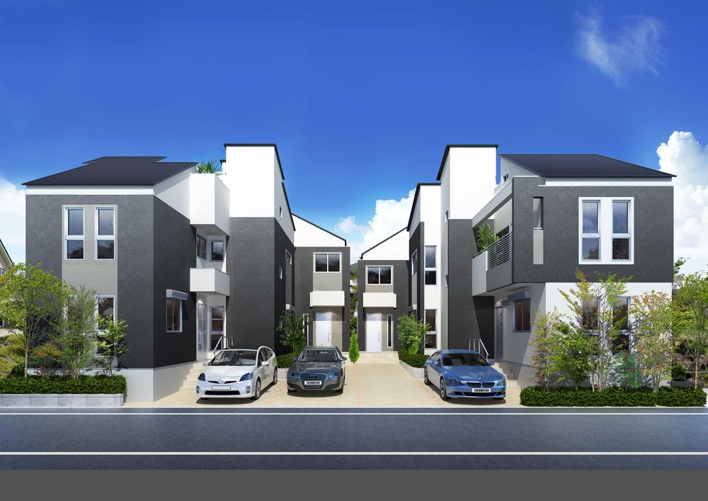 Rendering (appearance). ◇ Exterior - Rendering ◇ environment gentle green and the sun facing the promenade is in the familiar ☆ 4LDK to be built in more than 30 square meters of the room a certain site