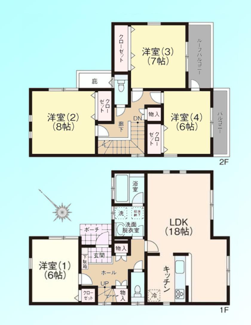 Floor plan. 33,800,000 yen, 4LDK, Land area 105.22 sq m , Building area 110.13 sq m
