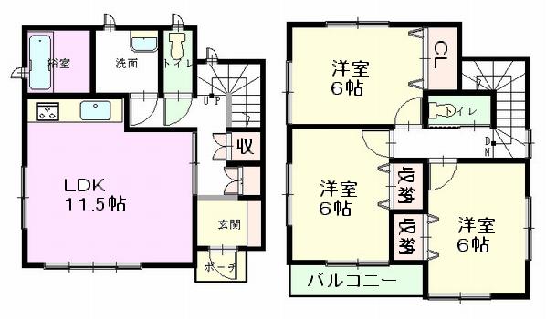 Floor plan. All rooms are two-sided lighting