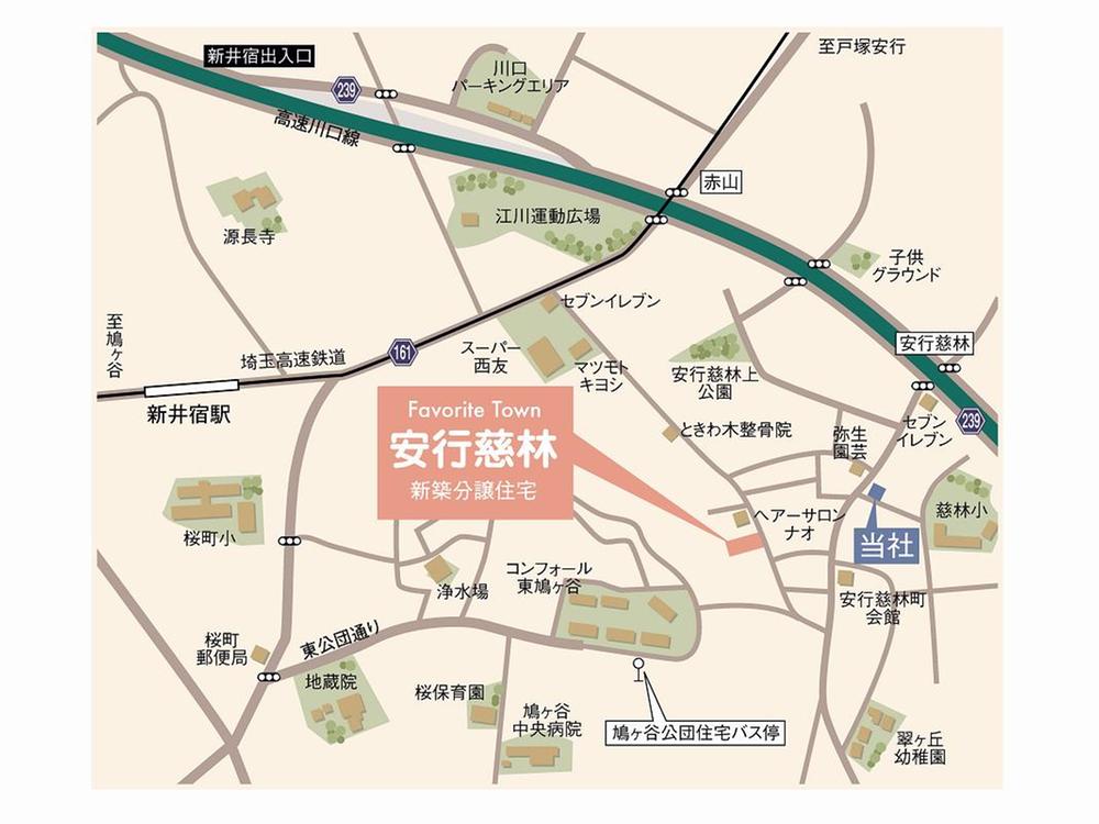 Local guide map. Local neighborhood is only the living facilities are well-equipped mature residential area. A 5-minute walk ・ To 8 minutes Seiyu, Matsuetsu. 慈林 elementary school is also safe school of small children and a 5-minute walk. 