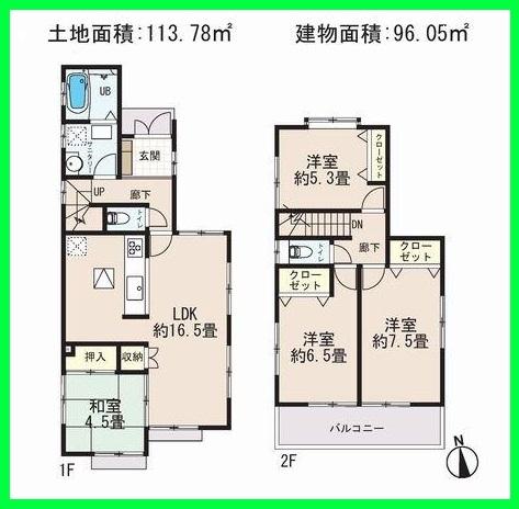 Floor plan. (5 Building), Price 31,800,000 yen, 4LDK, Land area 113.78 sq m , Building area 96.05 sq m