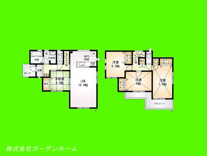 Floor plan. 26,800,000 yen, 4LDK, Land area 110 sq m , Building area 99.36 sq m sunny, Large balcony