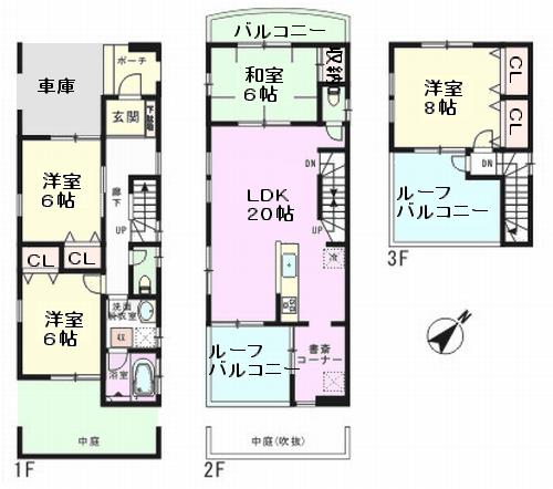 Floor plan. (C Building), Price 44,800,000 yen, 4LDK, Land area 91.11 sq m , Building area 122.34 sq m