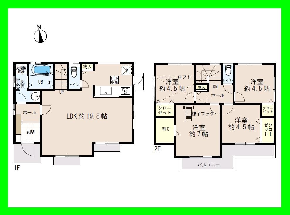Floor plan. (6 Building), Price 34,800,000 yen, 4LDK, Land area 124.84 sq m , Building area 93.55 sq m