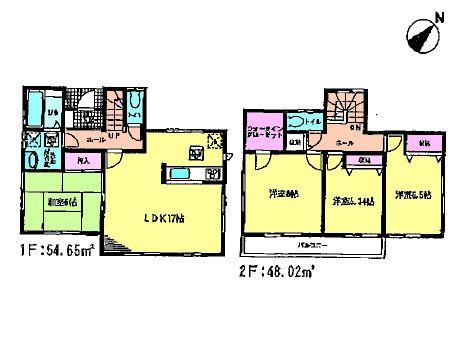 Floor plan. (1 Building), Price 34,800,000 yen, 4LDK, Land area 130.02 sq m , Building area 102.67 sq m