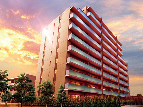 Shared facilities.  [Design of simple modern essence scent] It is continuous glass handrail, Forming a sharp line in the transverse direction of building a sense of transparency. The up and down direction signed by two of Marion, It is the appearance of individuality. In addition to Brown to accent, Simple to foster a modern atmosphere. (Exterior CG)