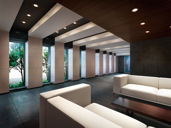 Shared facilities.  [Public space goods and the quality spin a rich time] Modern nestled impressive entrance hall, Directing light coming through successive windows the personality of the space. further, Security and safety, etc., It stuck finely also in practicality. (Entrance Hall Rendering CG)