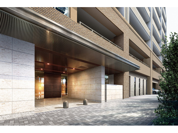 Buildings and facilities. Provided one step recessed position from public roads, Entrance wrapped in marble of the wall. By arranging a relaxed canopy together with carriage porch space provided, It is designed to meet in the proud who live. (Entrance Rendering)