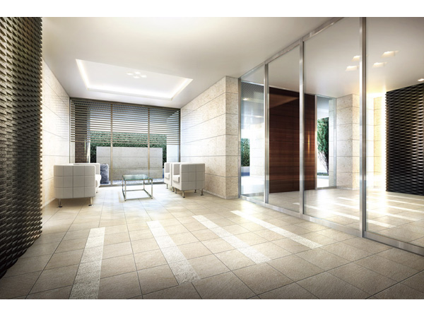 Buildings and facilities. Indirect lighting from the inside of an accent wall by border tile gives off a soft light. Tsuboniwa the outdoor decor Jing stone. Is a space which has been subjected to nestled beautiful such as folding on the ceiling. (Entrance Hall Rendering)