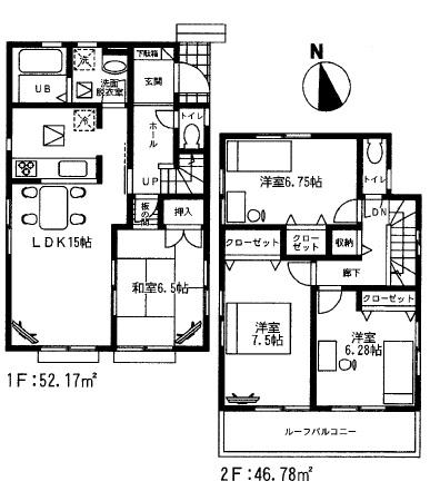 Floor plan. (3 Building), Price 29,800,000 yen, 4LDK, Land area 109 sq m , Building area 98.95 sq m