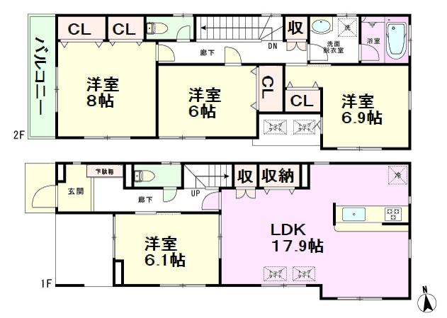 Floor plan. (3 Building), Price 44,800,000 yen, 4LDK, Land area 100 sq m , Building area 119.13 sq m