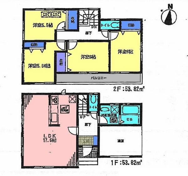 Floor plan. 34,800,000 yen, 4LDK, Land area 99.46 sq m , Building area 107.64 sq m