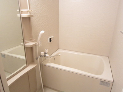 Bath. Bathroom with a large mirror