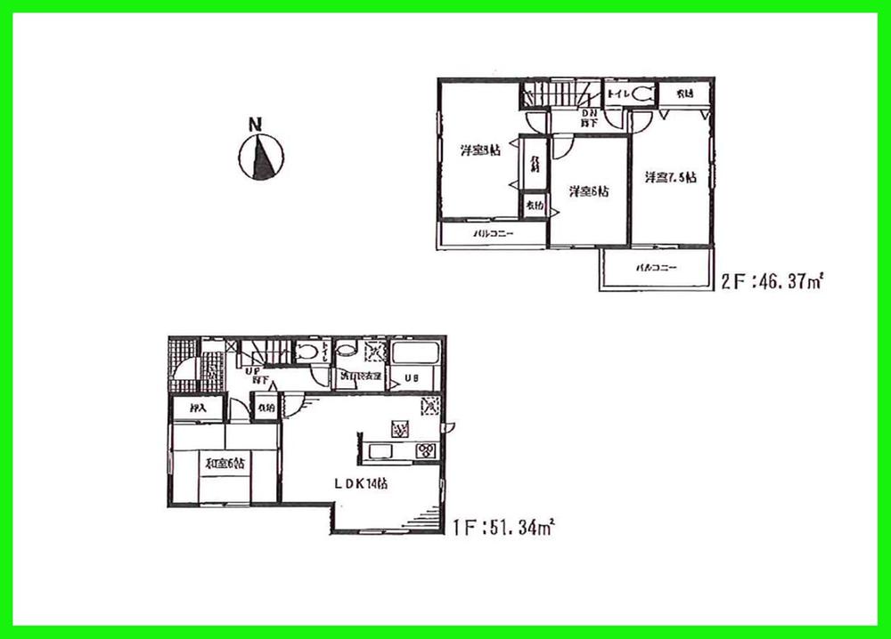 Floor plan. (14 Building), Price 30,800,000 yen, 4LDK, Land area 100.02 sq m , Building area 97.71 sq m