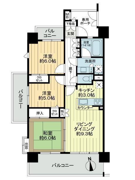 Floor plan. 3LDK, Price 28.8 million yen, Footprint 66.3 sq m , Balcony area 20.41 sq m