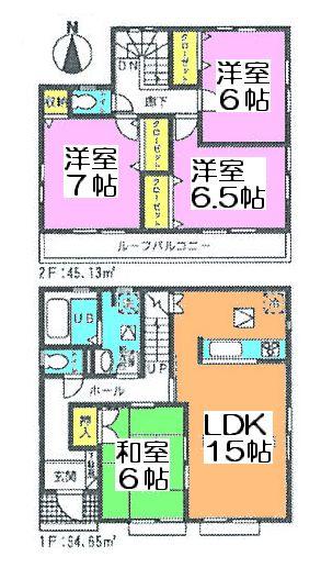 Floor plan. (3 Building), Price 27,800,000 yen, 4LDK, Land area 134.54 sq m , Building area 99.78 sq m