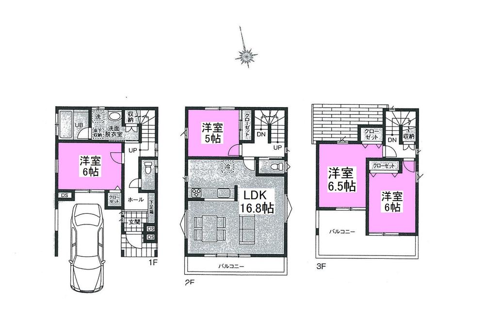 Floor plan. 39,800,000 yen, 4LDK, Land area 73.95 sq m , Building area 117.72 sq m 4LDK Three-story