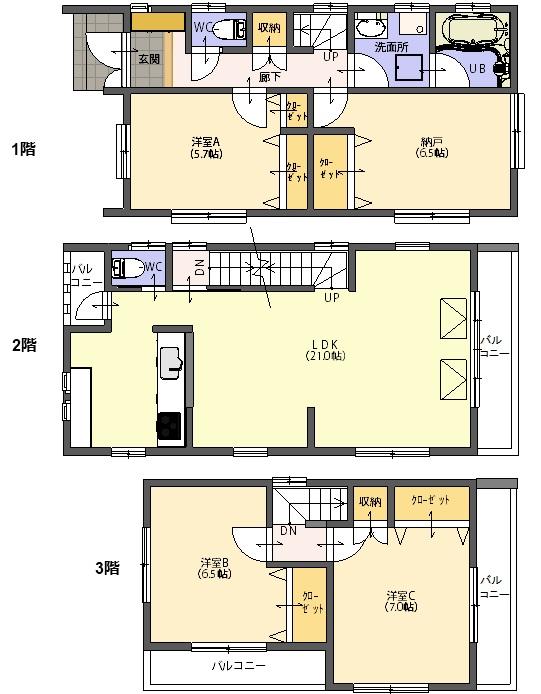 Floor plan. (A Building), Price 36,680,000 yen, 4LDK, Land area 81.6 sq m , Building area 108.46 sq m