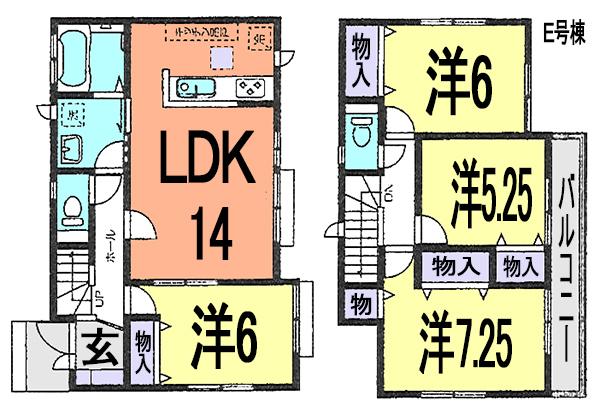 Floor plan. (E Building), Price 30,800,000 yen, 4LDK, Land area 133.18 sq m , Building area 92.74 sq m
