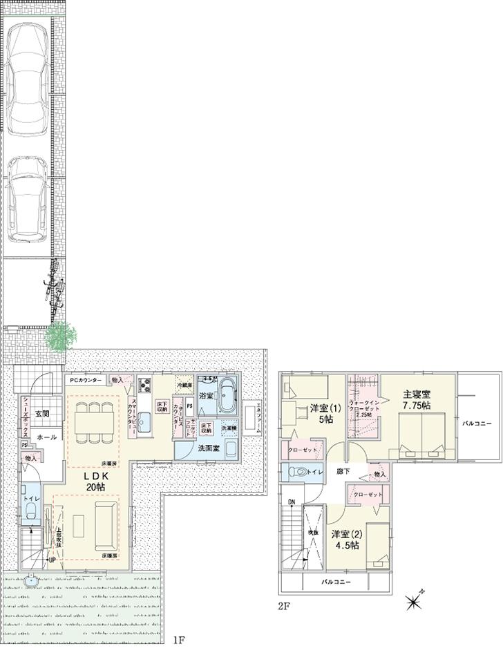 Floor plan.  [No. 7 land] So we have drawn on the basis of the Plan view] drawings, Plan and the outer structure ・ Planting, such as might actually differ slightly from.  Also, car ・ bicycle ・ furniture ・ Consumer electronics ・ It is such as equipment not included in the price. 