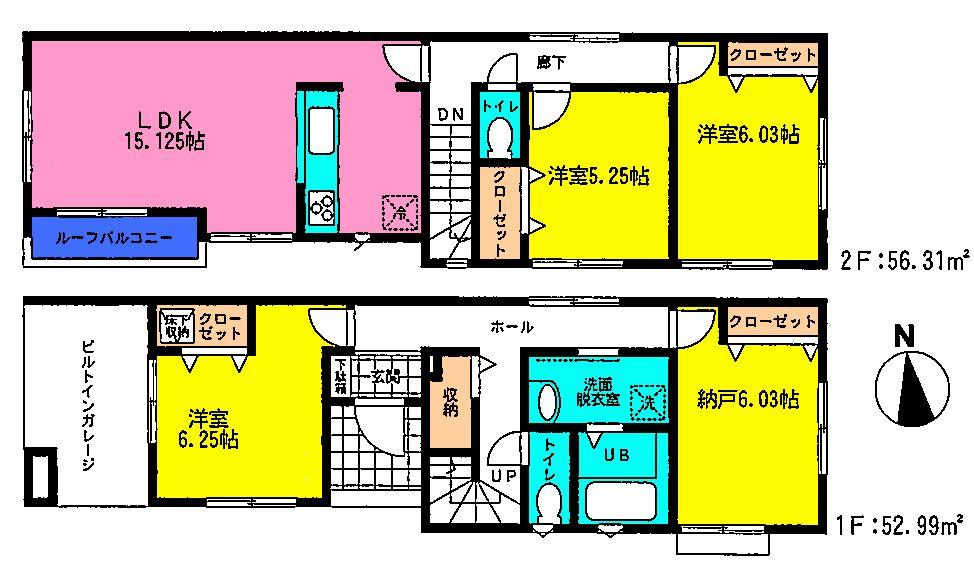 Floor plan. 31,800,000 yen, 3LDK + S (storeroom), Land area 104.48 sq m , Building area 109.3 sq m 2014 February scheduled to be completed
