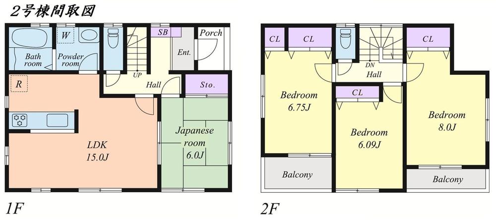 Floor plan. (Building 2), Price 26.7 million yen, 4LDK, Land area 107.72 sq m , Building area 98.53 sq m