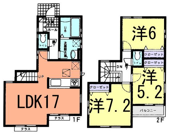 Floor plan. 25,300,000 yen, 3LDK, Land area 87.54 sq m , Building area 85.28 sq m B Building