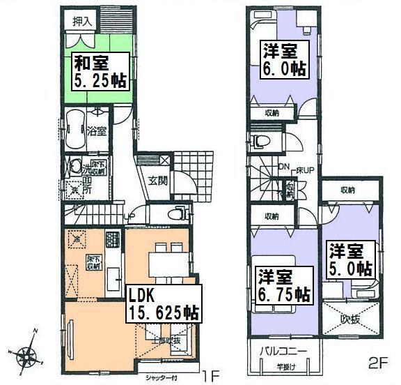 Floor plan. (1 Building), Price 40,800,000 yen, 4LDK, Land area 100.05 sq m , Building area 96.46 sq m