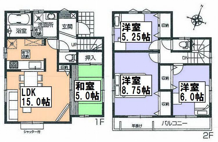 Floor plan. (Building 2), Price 39,800,000 yen, 4LDK, Land area 128.47 sq m , Building area 93.15 sq m