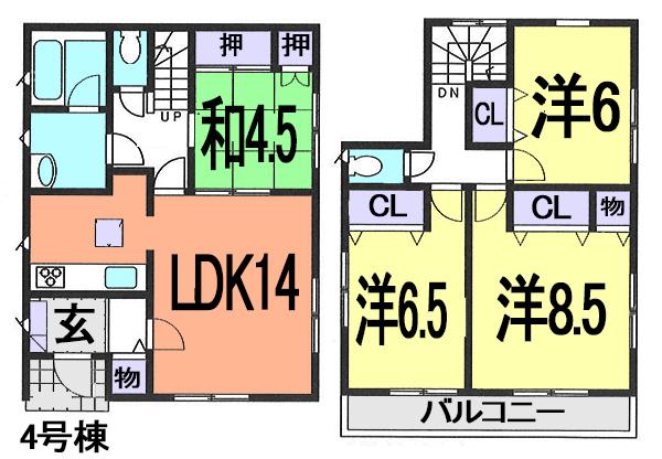 Floor plan. (4 Building), Price 26,800,000 yen, 4LDK, Land area 119.46 sq m , Building area 95.17 sq m