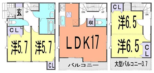 Floor plan. 25,800,000 yen, 4LDK, Land area 73.17 sq m , Building area 101.43 sq m