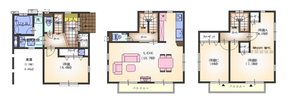 Floor plan. (A Building), Price 31,800,000 yen, 3LDK, Land area 69.33 sq m , Building area 109.57 sq m