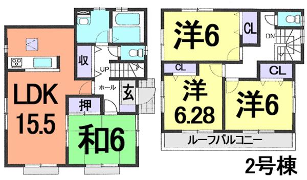 Floor plan. (Building 2), Price 19,800,000 yen, 4LDK, Land area 124.89 sq m , Building area 98.95 sq m