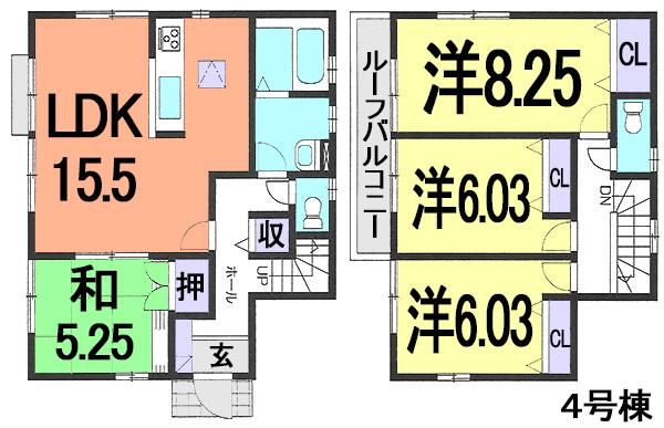 Floor plan. (4 Building), Price 24,800,000 yen, 4LDK, Land area 110.1 sq m , Building area 97.71 sq m