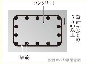 Building structure.  [Concrete head thickness] Prevent the rust of rebar, To increase the durability of the building, The thickness of the concrete surrounding the rebar (the design head thick), Thick sets than building standards depending on the site.