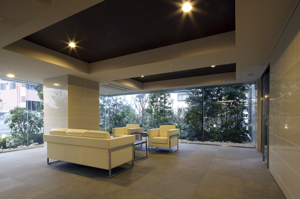 Other. Entrance Hall of lush greenery on-site planting is projected on a large glass surface