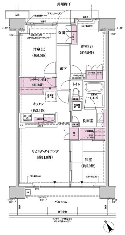 Floor: 3LDK + FC (family closet), the area occupied: 70.1 sq m
