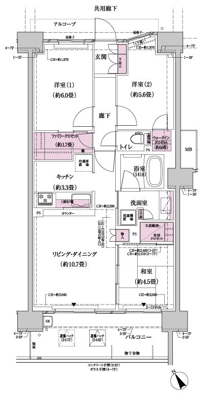 Floor: 3LDK + FC (family closet) + WIC (walk-in closet), the area occupied: 68.8 sq m