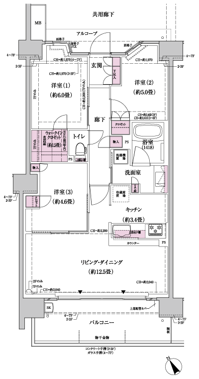 Floor: 3LDK + WIC (walk-in closet), the occupied area: 71.27 sq m