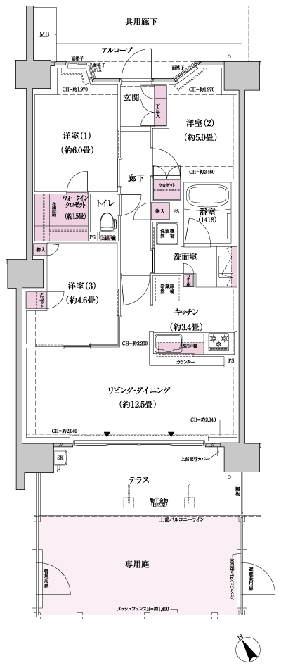 Floor: 3LDK + WIC (walk-in closet), the occupied area: 71.27 sq m