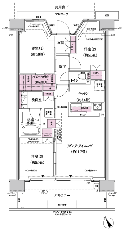 Floor: 3LDK + FC (family closet), the occupied area: 69.01 sq m