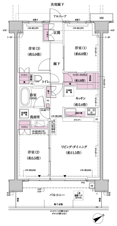 Floor: 3LDK + FC (family closet), the occupied area: 68.93 sq m