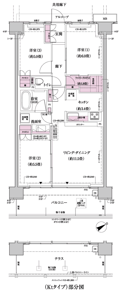 Floor: 3LDK + FC (family closet), the occupied area: 68.93 sq m